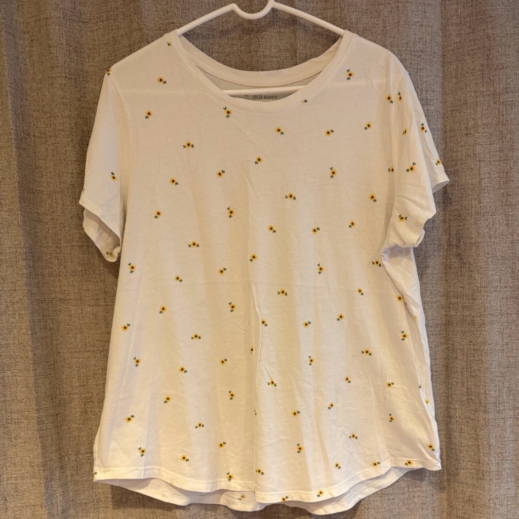 Old Navy White Short-Sleeve Tee With Tiny Yellow Floral Print